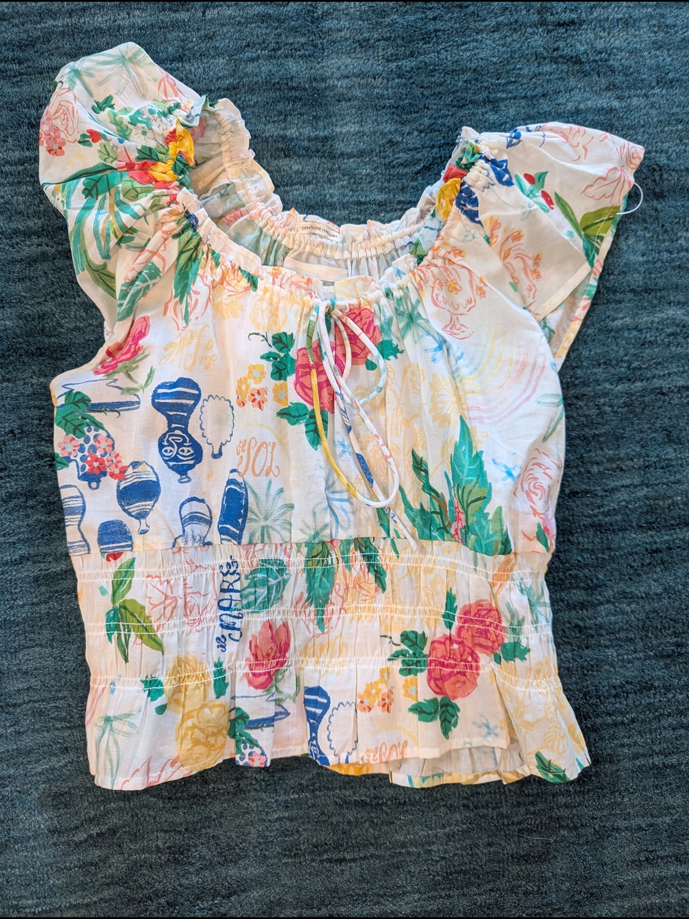 MOTHER White Blouse with Pastel Floral Accents